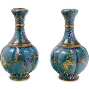 Appraisal: A Pair of Chinese Export Cloisonn Enamel Vases Late th