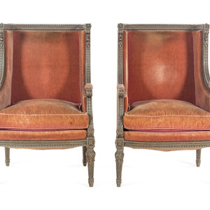 Appraisal: A Pair of Louis XVI Carved and Painted Walnut Berg