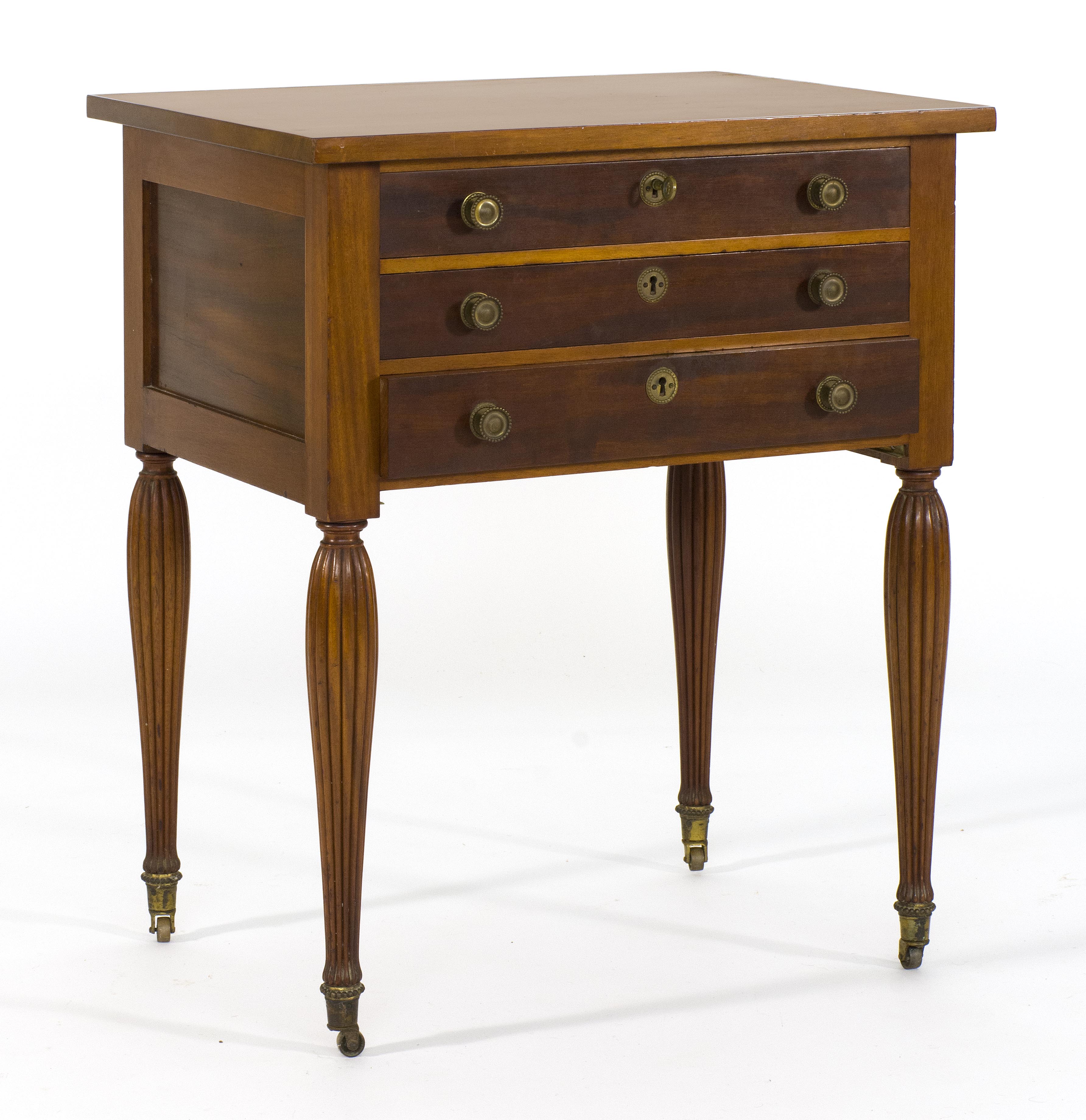 Appraisal: SHERATON-STYLE SEWING STAND Circa In mahogany and mahogany veneer with