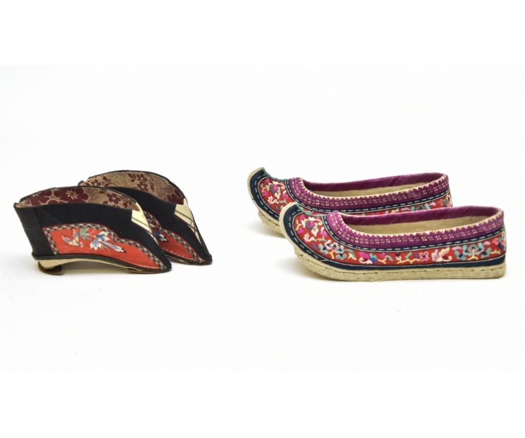 Appraisal: Two pair of delicate Chinese silk shoes largest l x