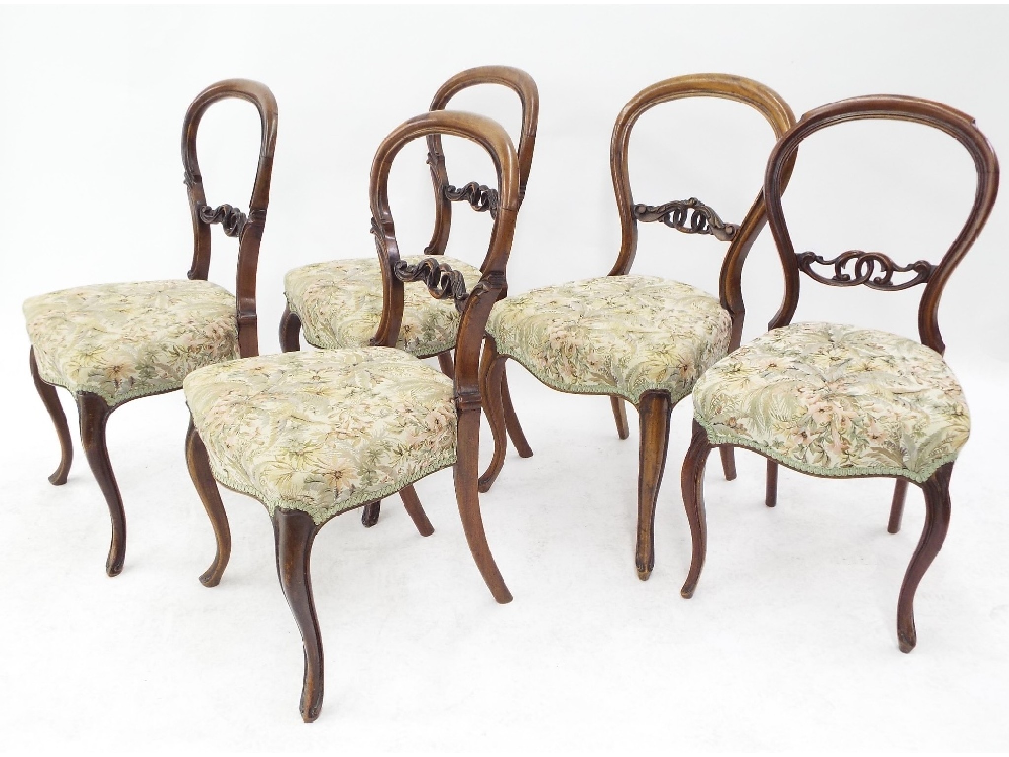 Appraisal: Harlequin set of five Victorian balloon back dining chairs with