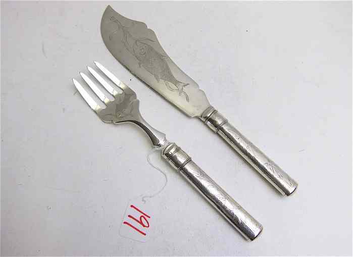 Appraisal: TWO PIECE JAPANESE STERLING SILVER FISH SET serving flatware having