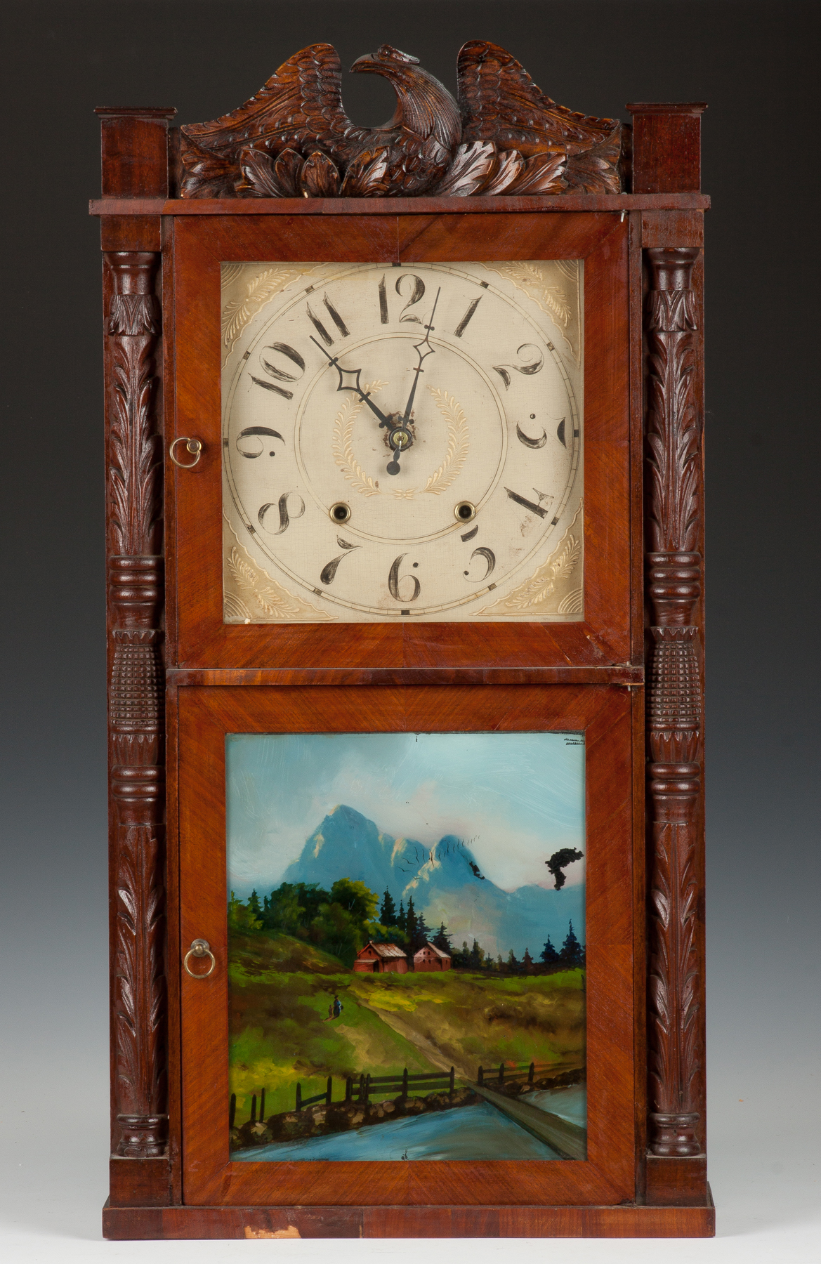 Appraisal: Julius Peck Company Carved Shelf Clock Mahogany case replaced eagle