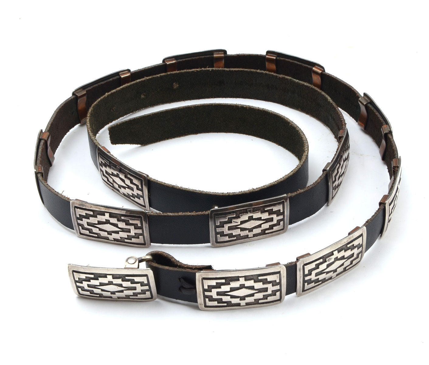 Appraisal: VINTAGE STERLING OVERLAY CONCHO BELT SIGNED DB This concho belt