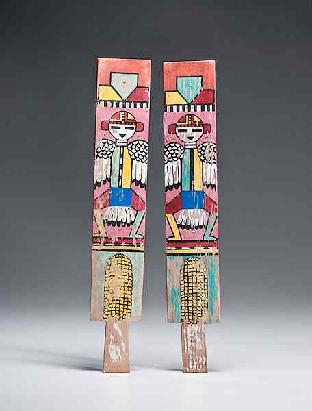 Appraisal: Hopi Dance Wands Pair of Marau paddles painted with katsinas