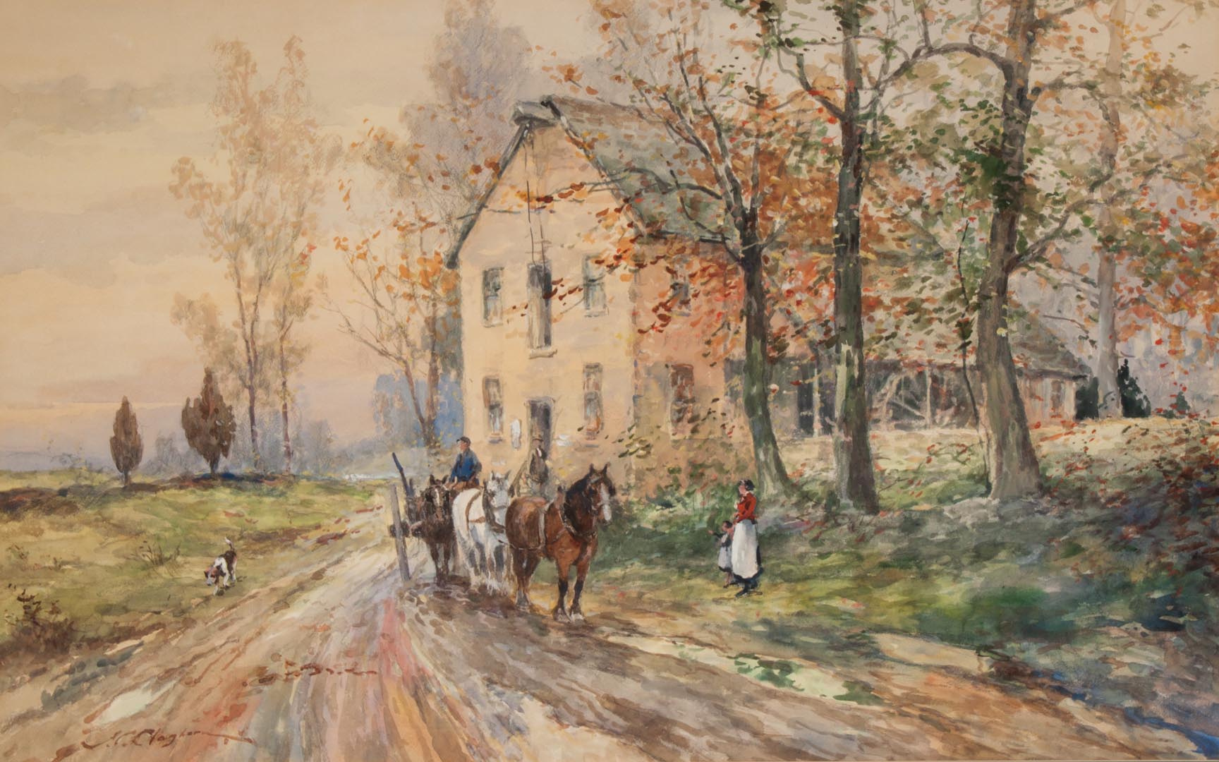 Appraisal: Joseph C Claghorn The Old Mill Road watercolor American -