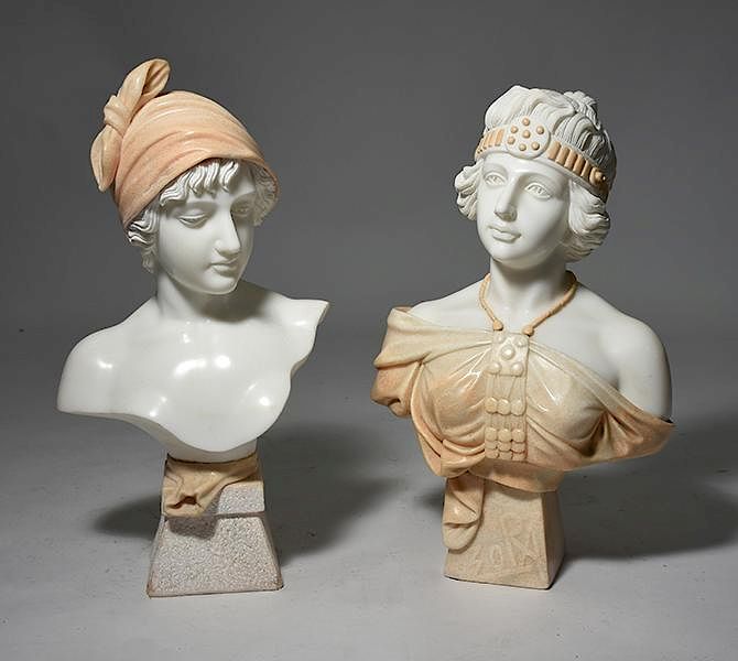 Appraisal: Two Carved Marble Busts Two similar carved marble busts white