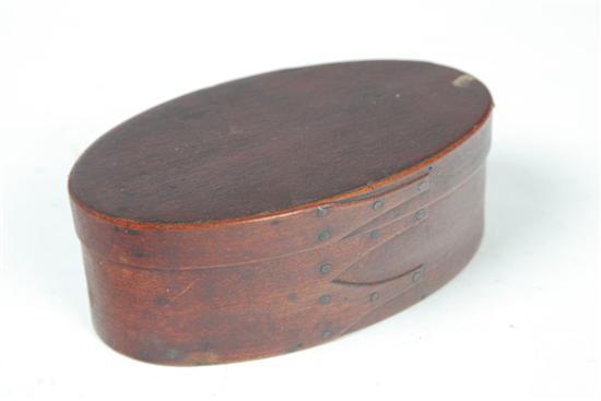 Appraisal: SHAKER BOX American th century Bentwood oval box with copper