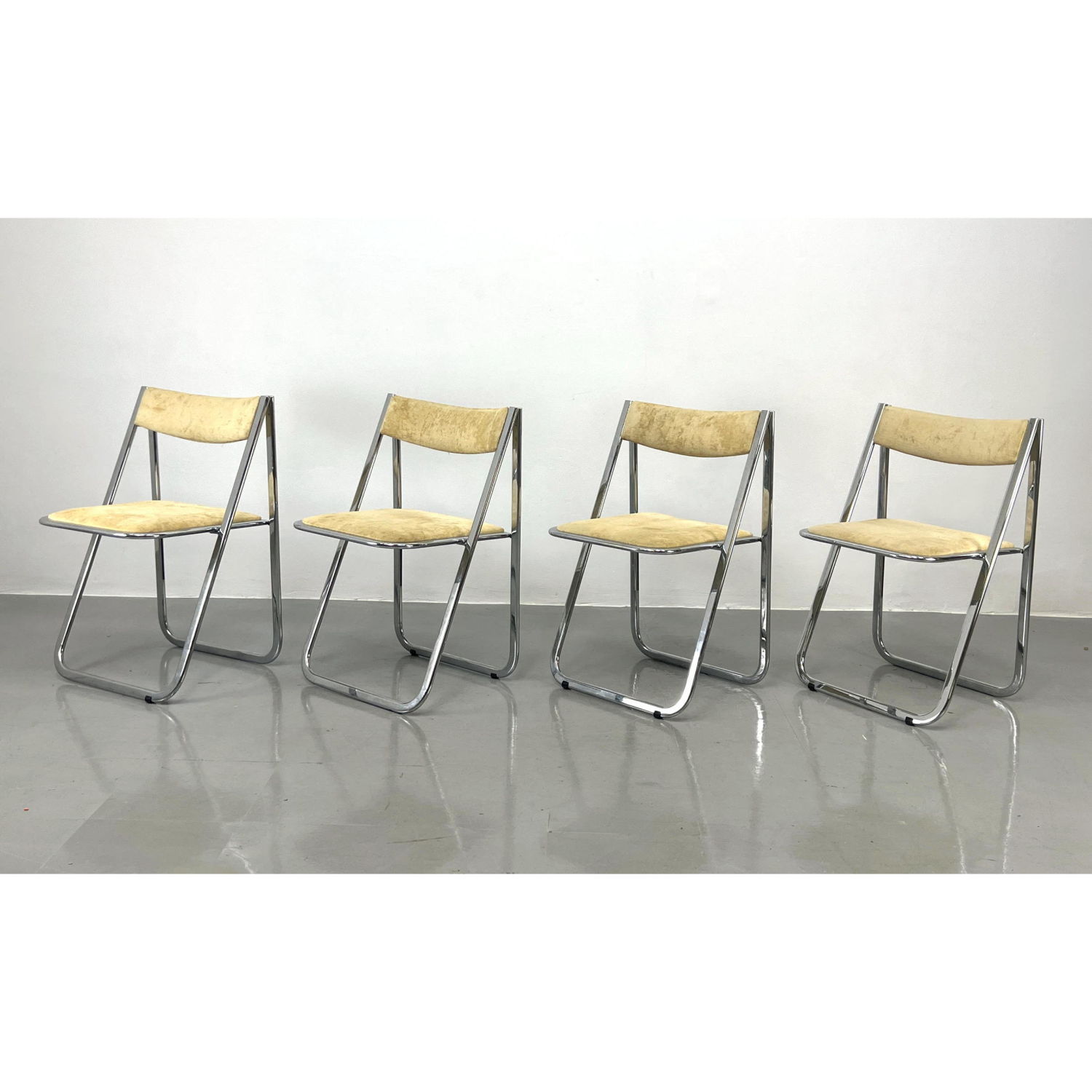 Appraisal: Set ARRBEN Chrome Modernist Folding Chairs Fabric seats and backs