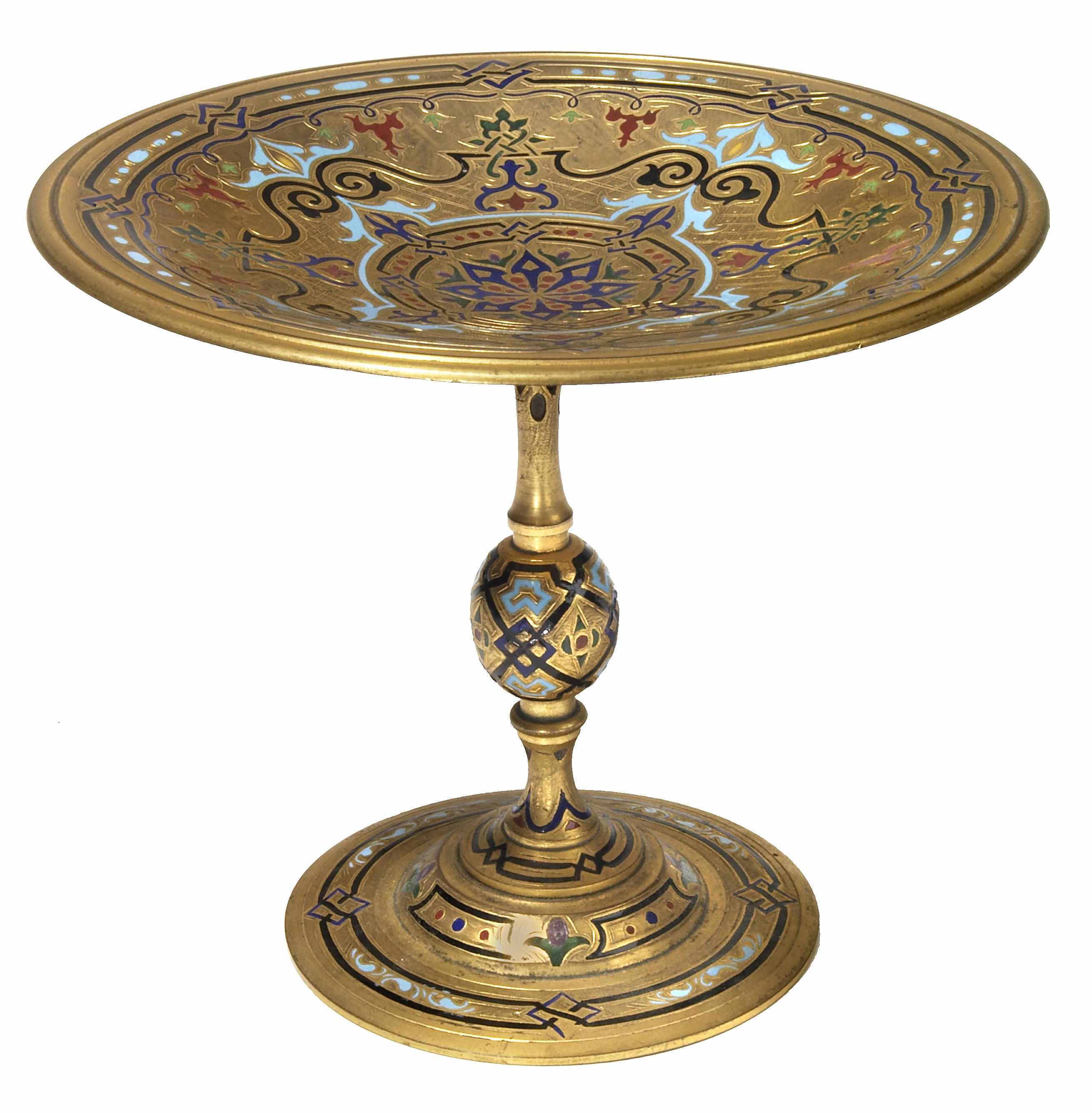 Appraisal: A French gilt bronze and champlev enamel tazza early th