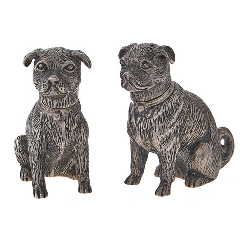 Appraisal: Dogs A pair of silver terrier novelty salt and pepper