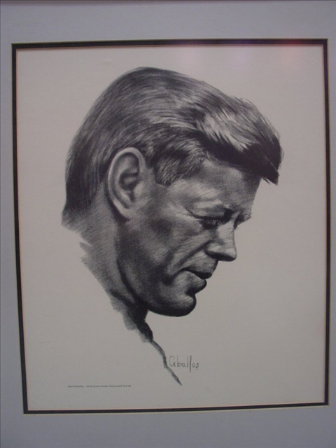 Appraisal: COPY OF JFK CEBALLOS CHARCOAL PORTRAIT Together with print of