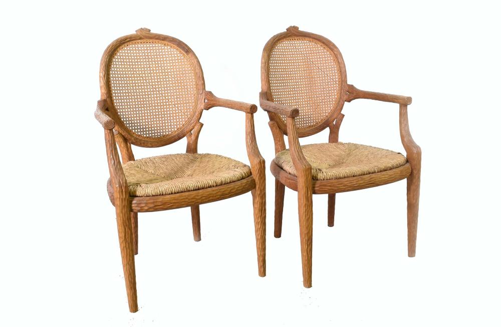 Appraisal: PAIR OF CHIP-CARVED FAUX BRANCH ARMCHAIRSIn a Louis XVI style