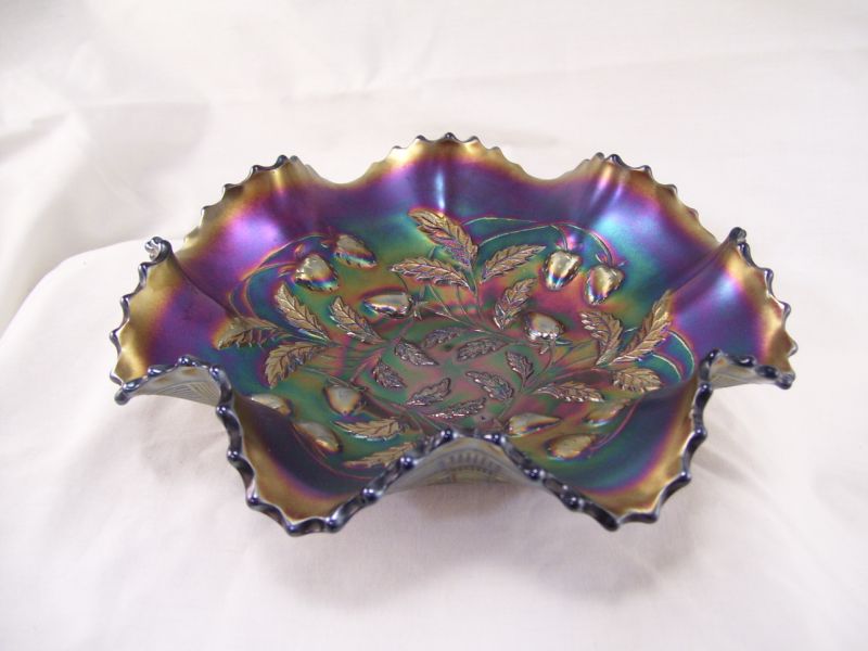 Appraisal: Northwood Strawberries Ruffled Bowl Amethyst glass ruffled bowl with the