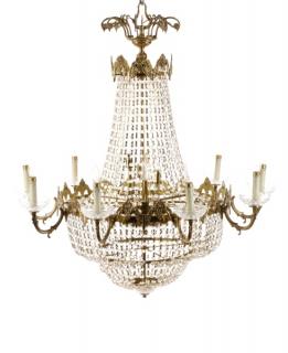 Appraisal: Empire Style Gilt and Crystal Basket Chandelier Continental th century