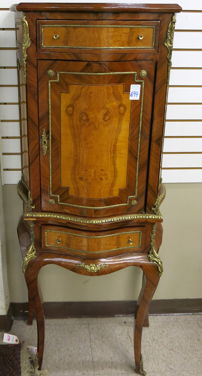 Appraisal: LOUIS XV STYLE CABINET ON STAND of kingwood and burl