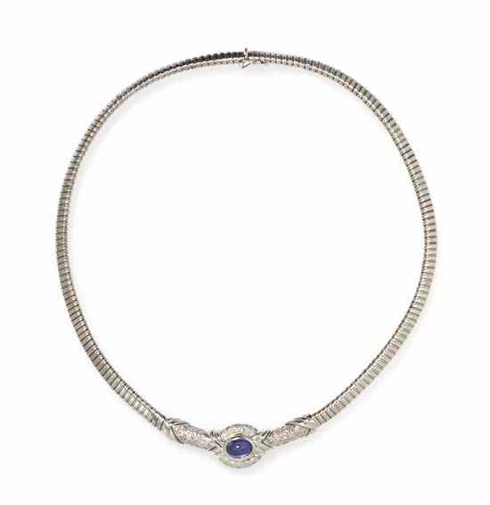 Appraisal: A Karat White Gold Diamond and Sapphire Necklace consisting of