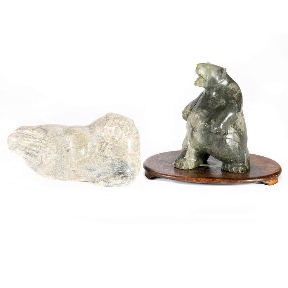 Appraisal: Two Inuit Stone Sculptures Melvin Olanna Bear and an unidentified