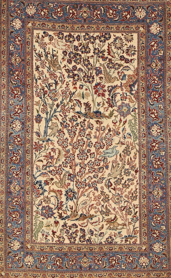 Appraisal: Nain Partial Silk Rug Circa Beige ground with birds and