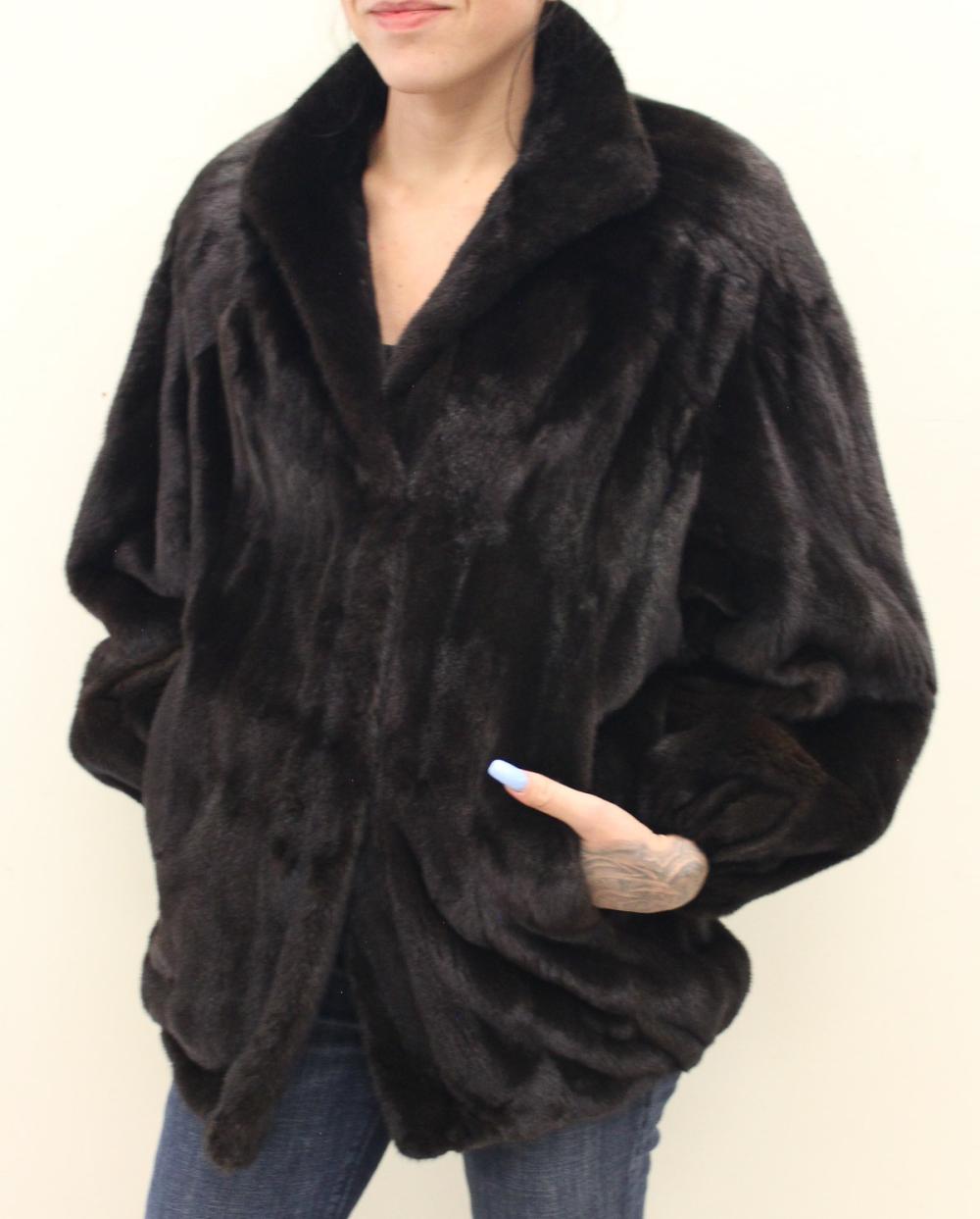 Appraisal: LADY'S BLACKGLAMA MINK JACKET dark brown fur with three hook