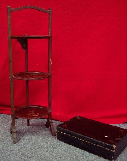 Appraisal: A three tier lacquered cake stand and a lacquer box