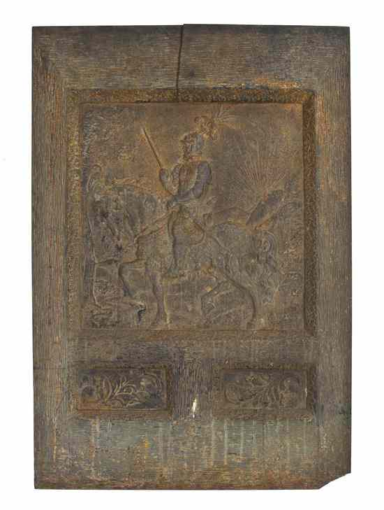 Appraisal: A Cast Metal Relief Plaque depicting a warrior on horseback