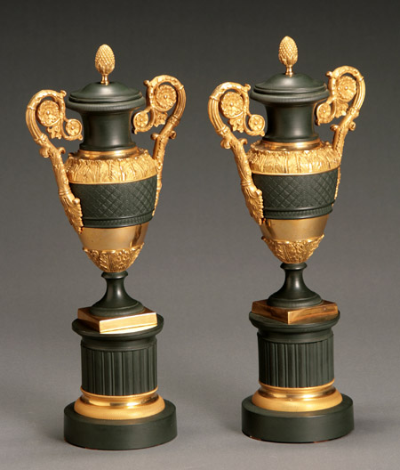 Appraisal: Pair of Charles X Style Ormolu and Bronze Covered Urns