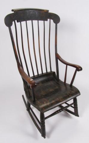 Appraisal: Antique spindle-back rocking chair grain and tole paint decorated original