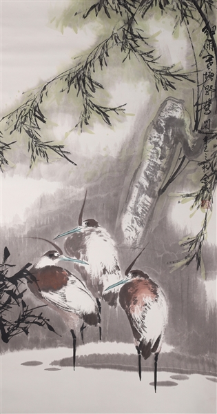 Appraisal: Chinese ink and color on paper painting of three birds