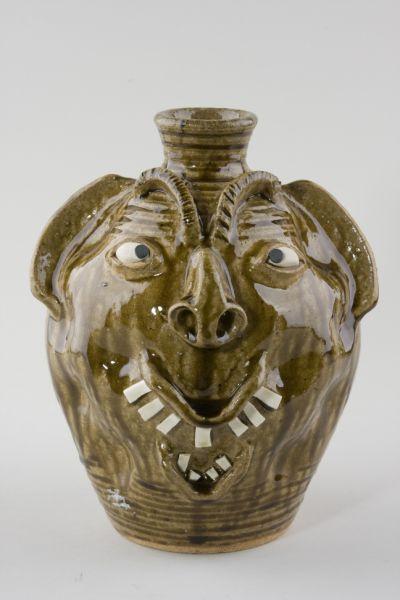 Appraisal: NC Folk Pottery Charles Lisk Face Jug alkaline drippy ash