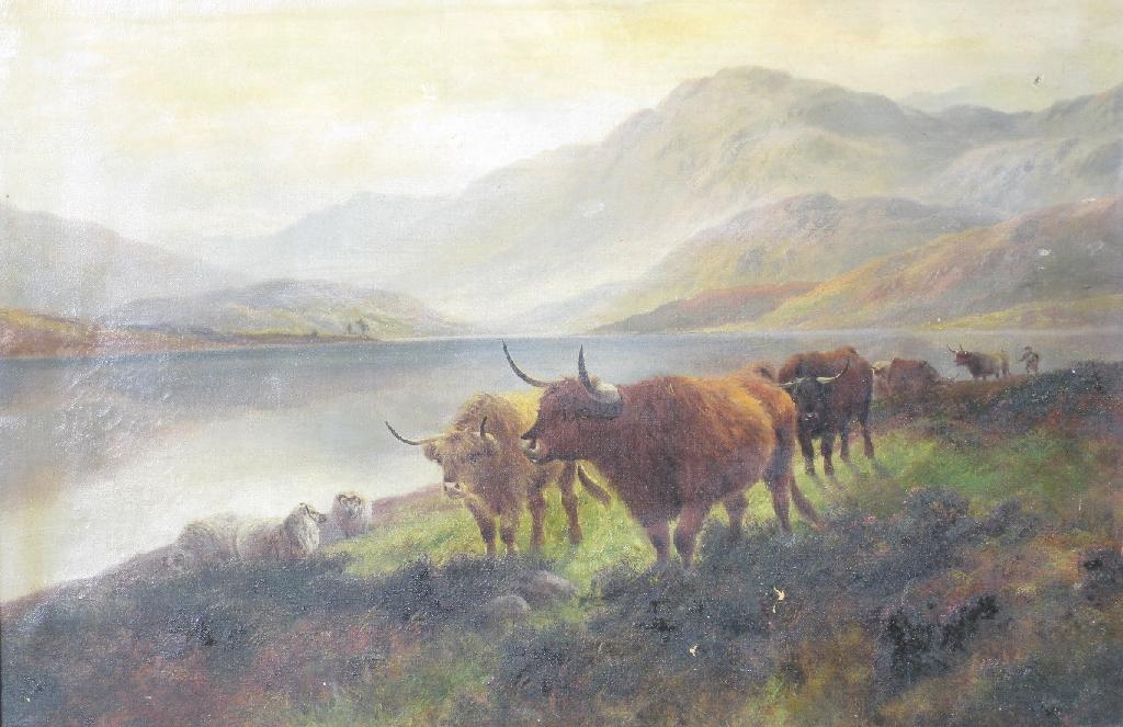 Appraisal: HARRY HALL fl - Gathering the Cattle Loch Ness signed