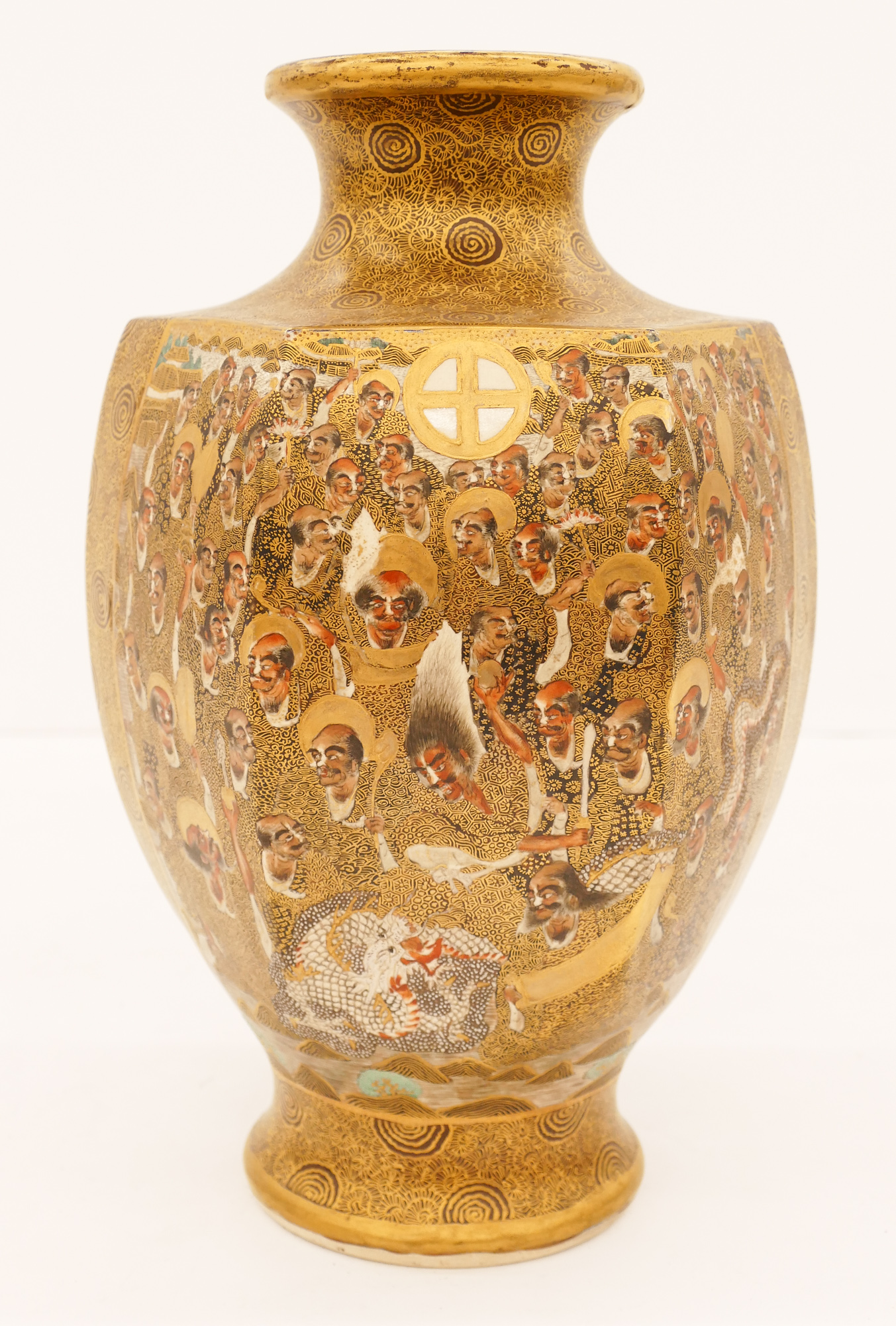 Appraisal: Japanese Meiji Satsuma Immortals Vase ''x '' Gilt highly decorated