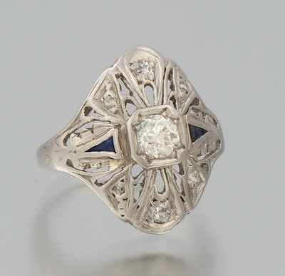 Appraisal: A Ladies' Art Deco Diamond and Sapphire Ring k white