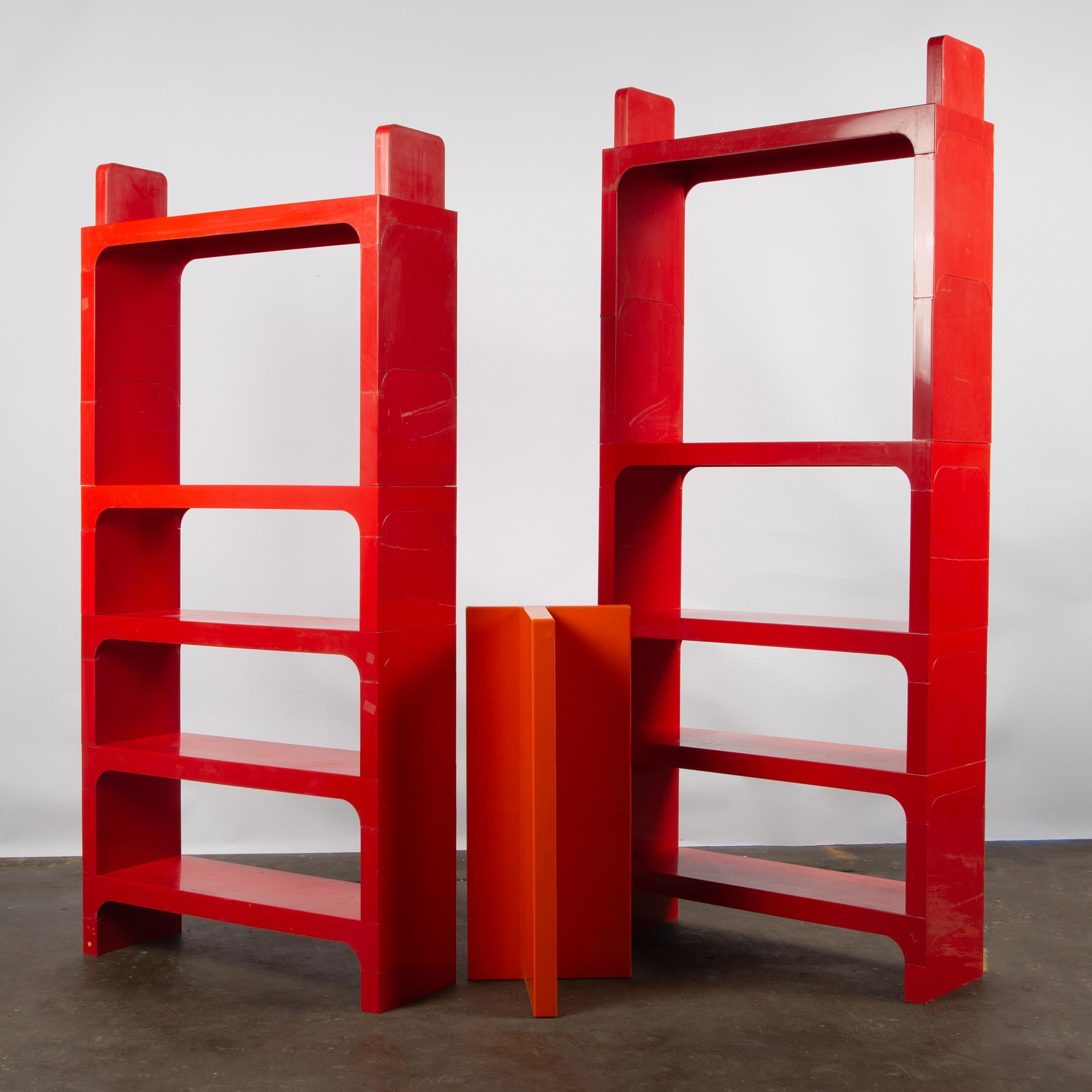 Appraisal: OLAF VON BOHR FOR KARTELL MODULAR SHELVING Modular red plastic