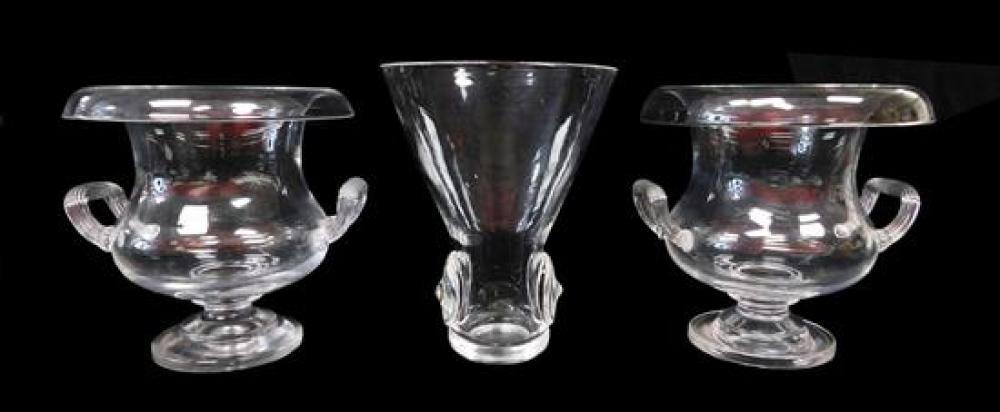 Appraisal: GLASS Steuben three pieces including a pair campagna urns each