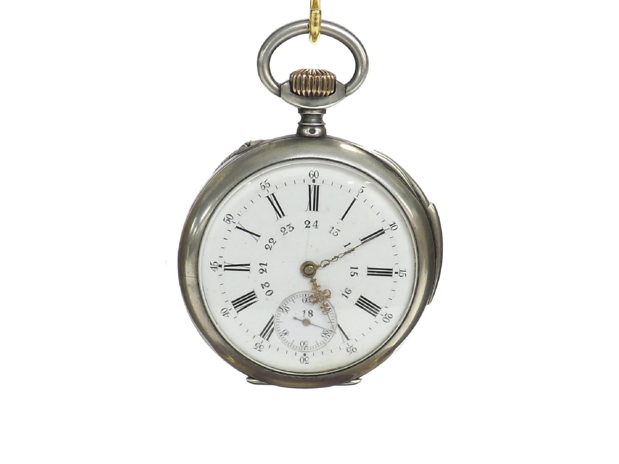 Appraisal: White metal quarter repeating pocket watch the gilt three-quarter plate