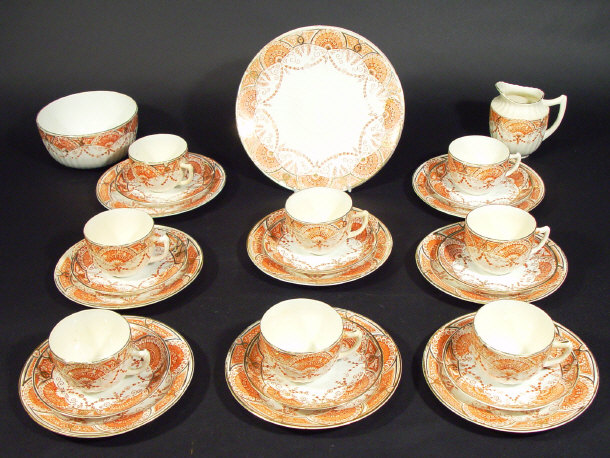 Appraisal: Extensive Edwardian china tea service printed with red fans and