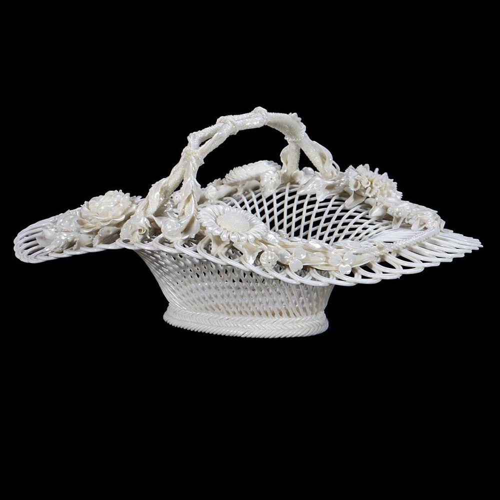 Appraisal: Belleek Porcelain Basket Finely woven with floral decoration Stamped Belleek