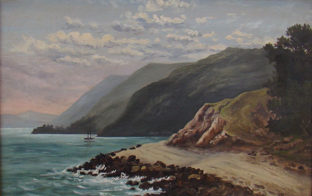 Appraisal: AMERICAN SCHOOL th CenturyRocky coastal landscape Unsigned Oil on canvas