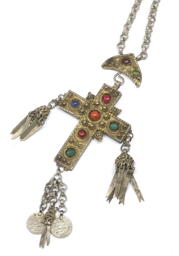 Appraisal: AN ORIENTAL NECKLACE circa Alloy containing silver Decorative cross pendant