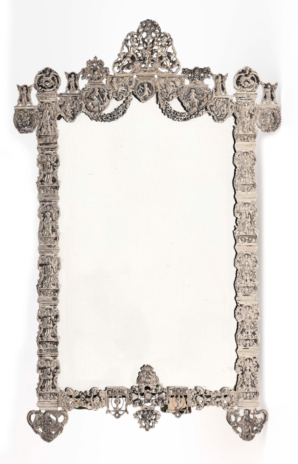 Appraisal: CONTINENTAL REPOUSSE SILVER TABLE MIRROR TH CENTURY HEIGHT WIDTH DEPTH