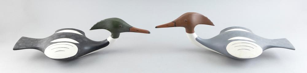 Appraisal: PAIR OF BYRON BRUFFEE FOLK-STYLE MERGANSERS MIDDLEBORO MASSACHUSETTS TH CENTURY