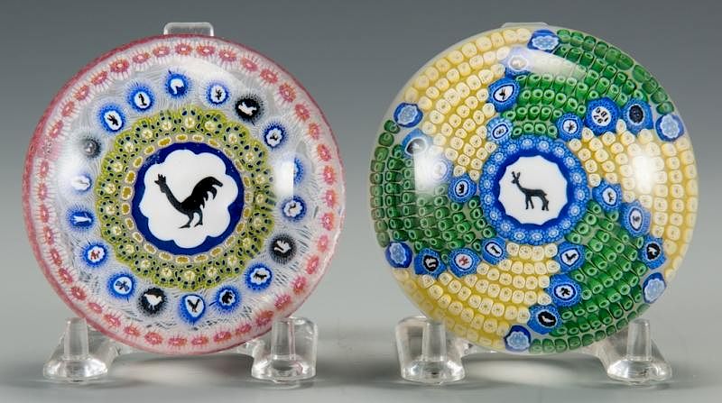 Appraisal: Baccarat Gridel Paperweights w Rooster Deer Baccarat Gridel Paperweights Rooster