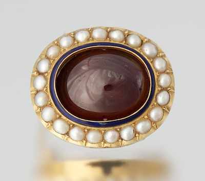 Appraisal: A Victorian Garnet and Pearl Brooch Tested k yellow gold