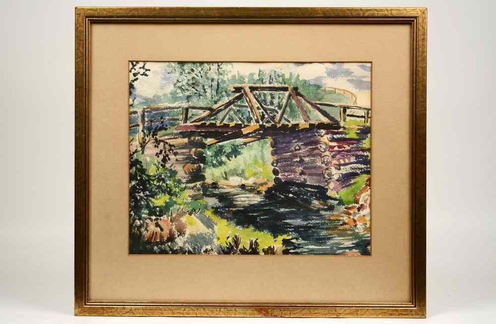 Appraisal: WATERCOLOR - Bridge on Sandy Run Gloucester MA by Ernest