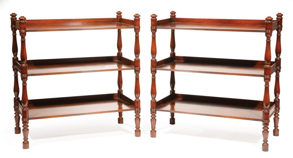 Appraisal: Pair of William IV-Style Mahogany Three-Tier Etageres labeled Beacon Hill