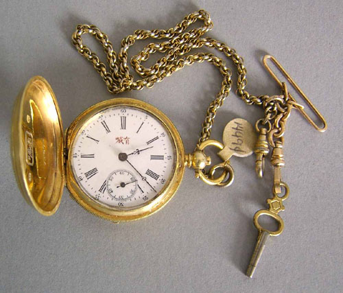 Appraisal: Swiss K gold ladies key wind pocket watch with Asian