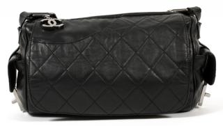 Appraisal: CHANEL BLACK QUILTED LEATHER SHOULDER BAG CHANEL BLACK QUILTED LEATHER