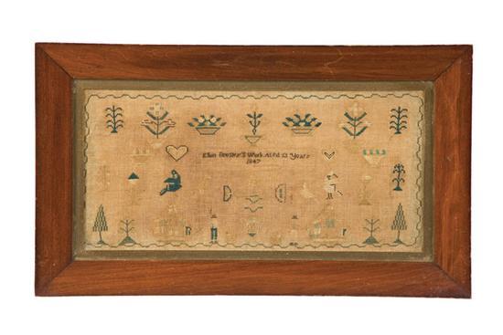 Appraisal: SAMPLER Ellen Beesley probably English silk on linen Signed with