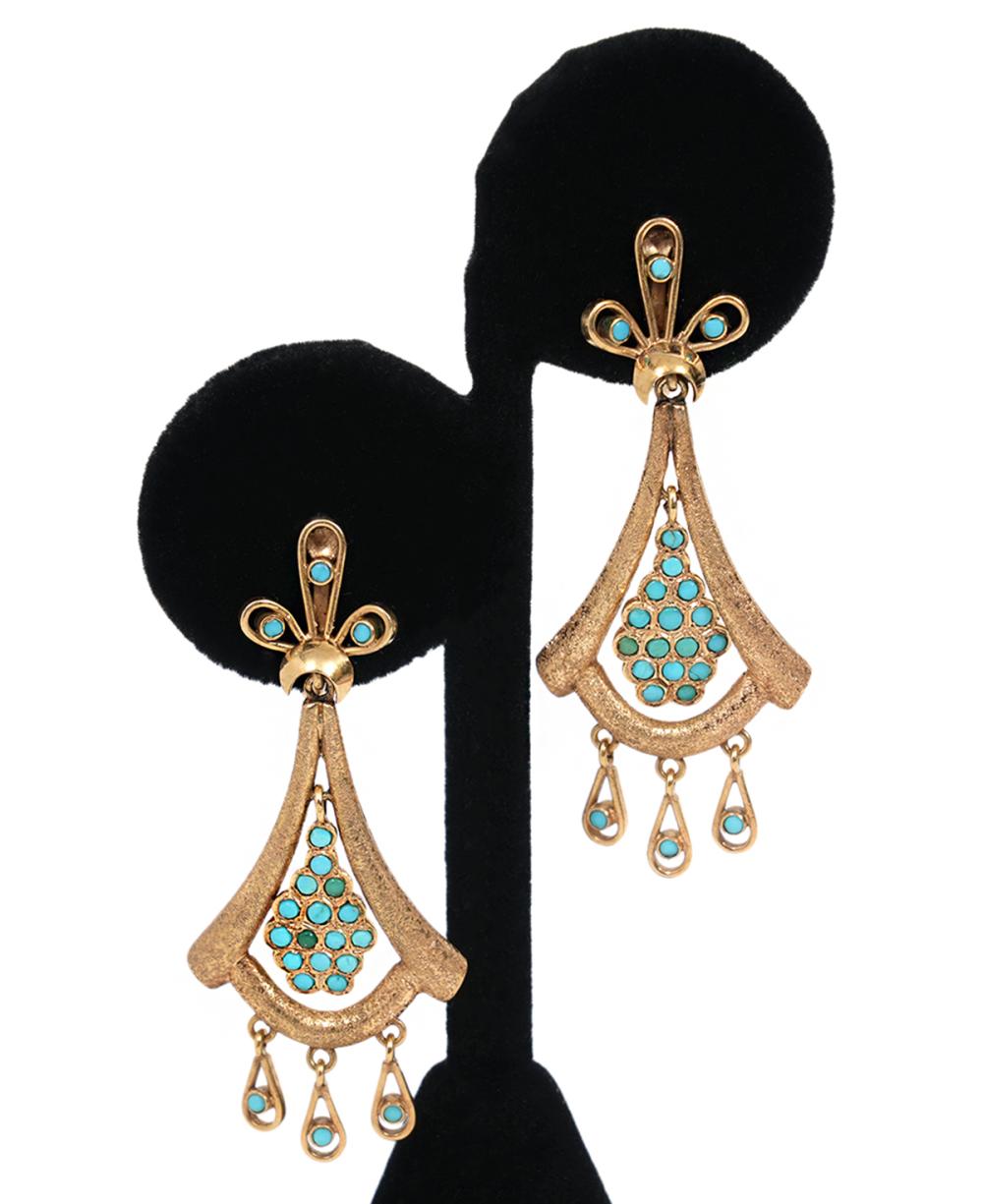 Appraisal: TURQUOISE K YG ARTICULATED CLIP EARRINGS K yellow gold and